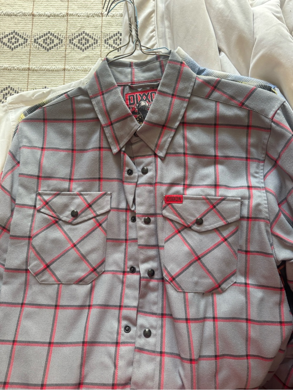 DIXXON Gray Plaid Button-Down Shirt with Red Accents